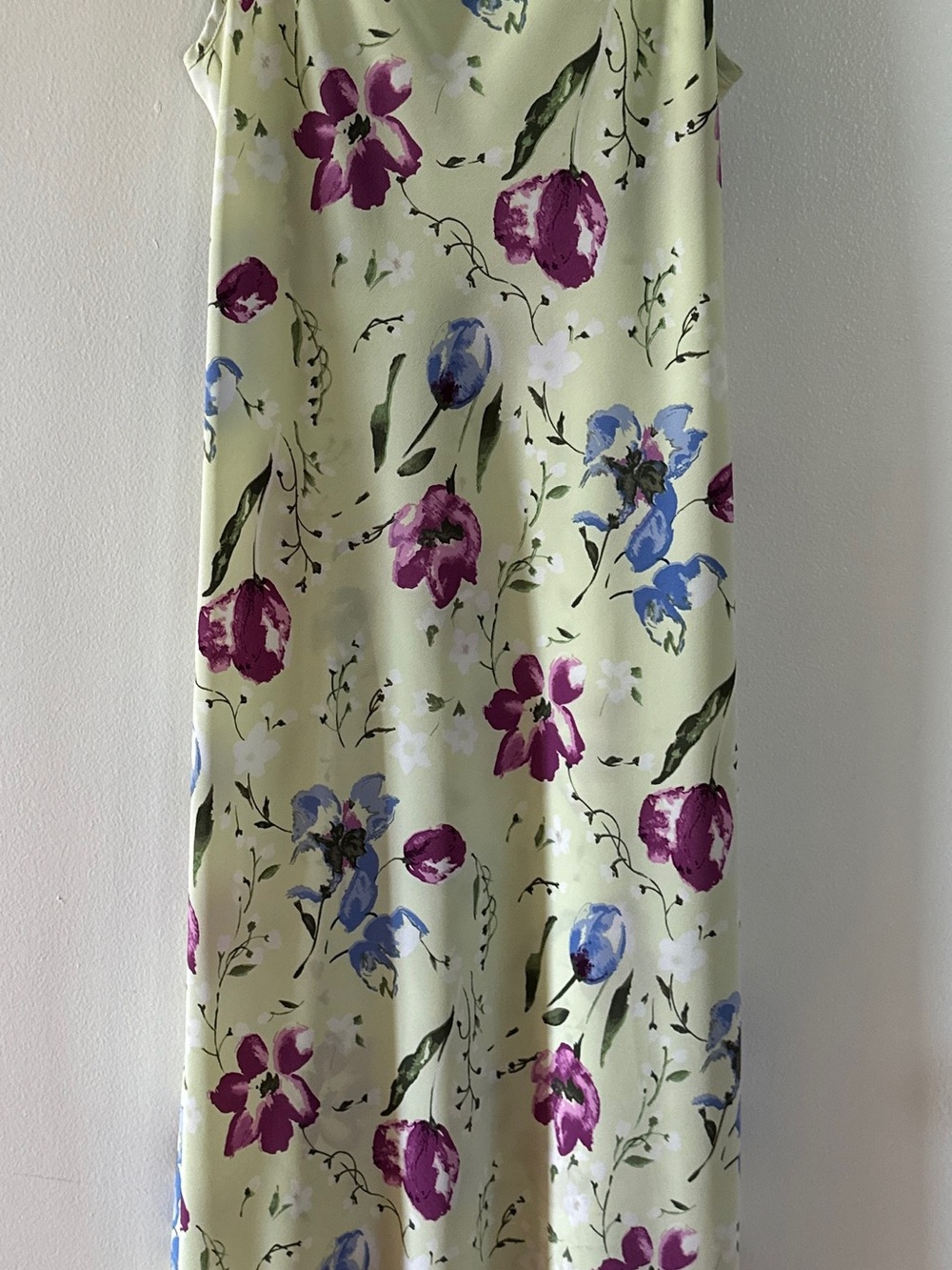 Express Light Green Floral Maxi Dress with Purple & Blue Blooms